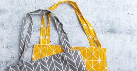 Shopper bag on concrete background. Plastic free. Eco friendly